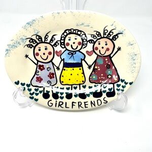 Vintage Bev Graham’s “Girlfrends” Way Kool Kids GiftCraft Decorative Oval Dish